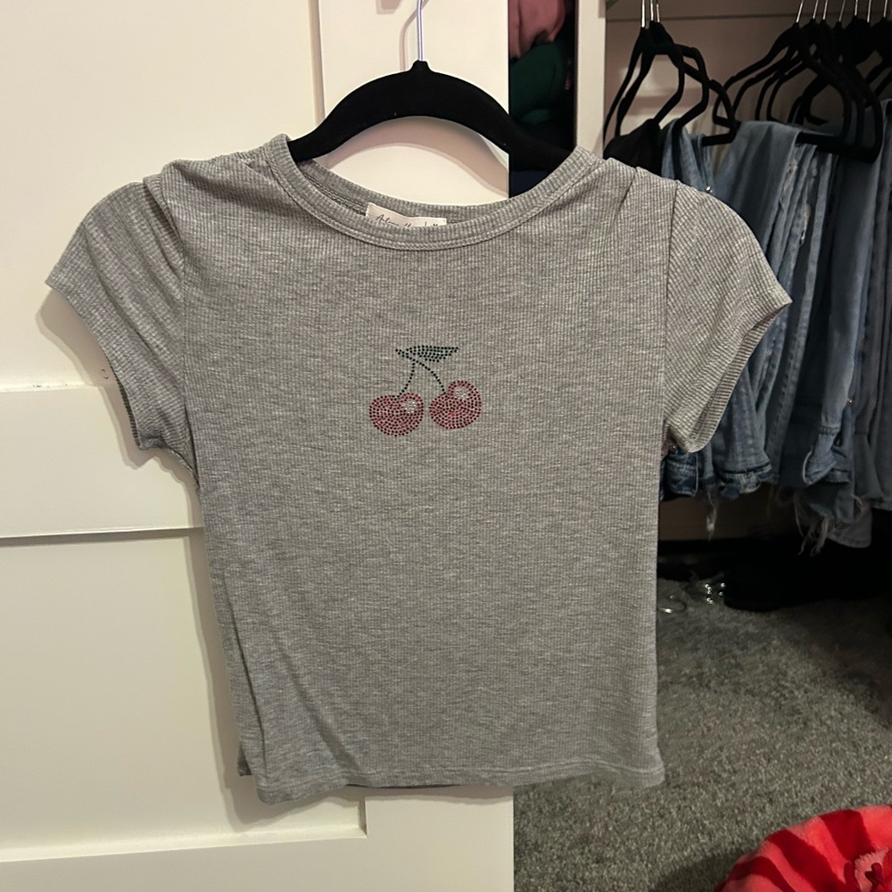 Active USA Gray Kids Tee with Cherry Design